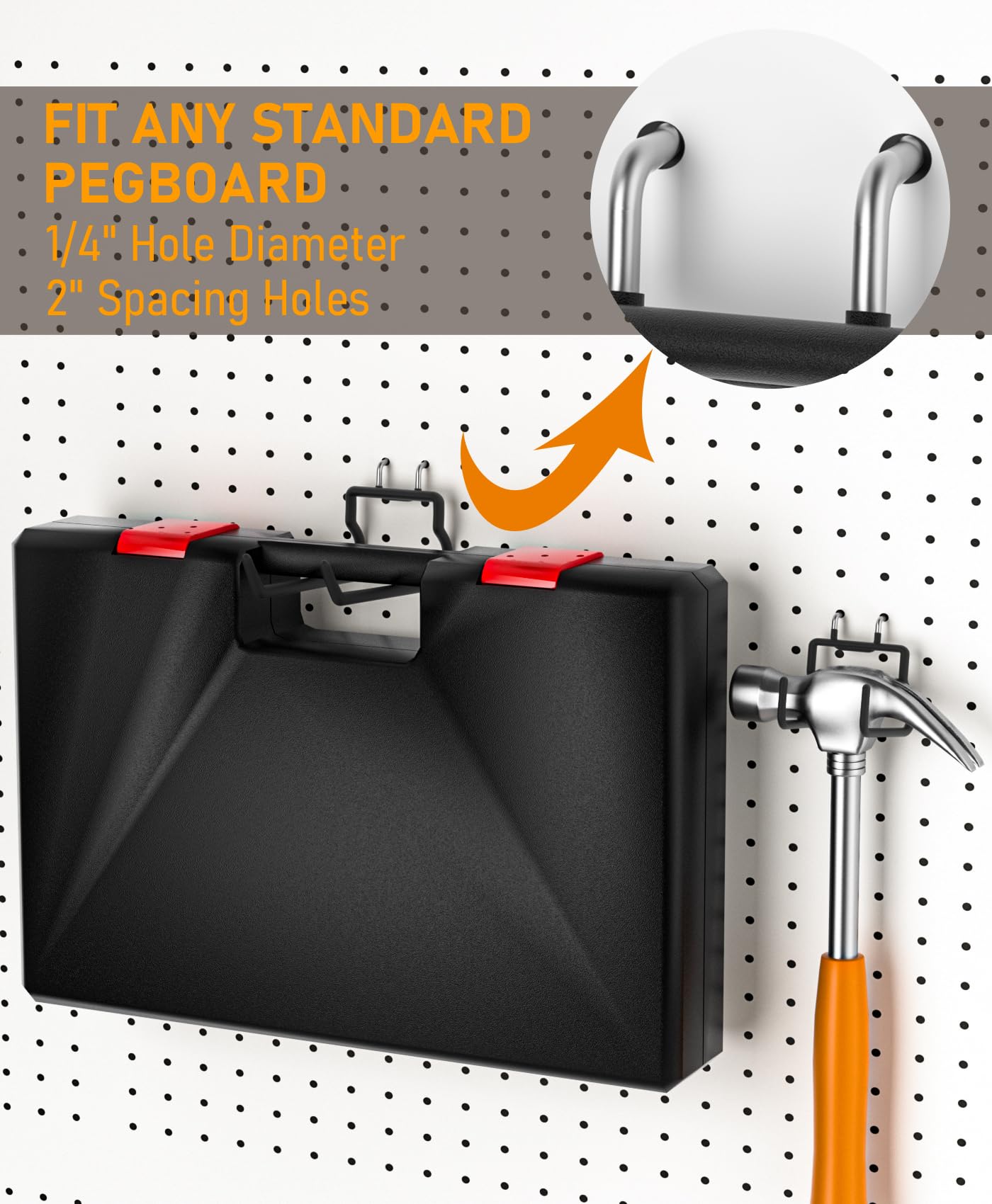 INCLY 36 Pack Heavy Duty 1/4 Inch Pegboard Hooks, Large Black Pegboard Drill Holder Tool Utility Hook, Double Peg Board Hooks Accessories for Hanging Power Tools, Drill, Workbench, Garage