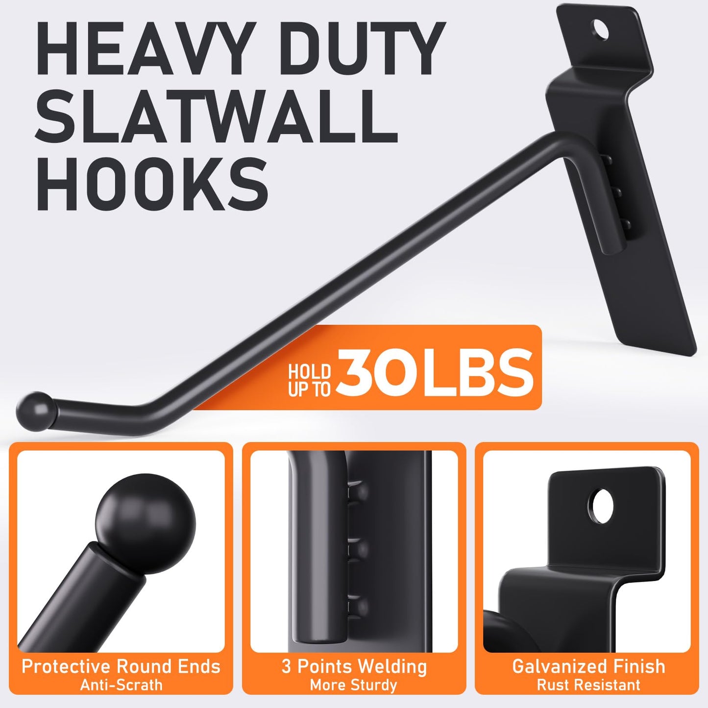 INCLY 60 Pack Slatwall Hooks, 6 Inch Heavy Duty Black Slat Wall Hanging Hook and Hanger, Slatwall Panel Accessories Assortment Display Hooks for Garages, Sheds, Basements, Retail Stores