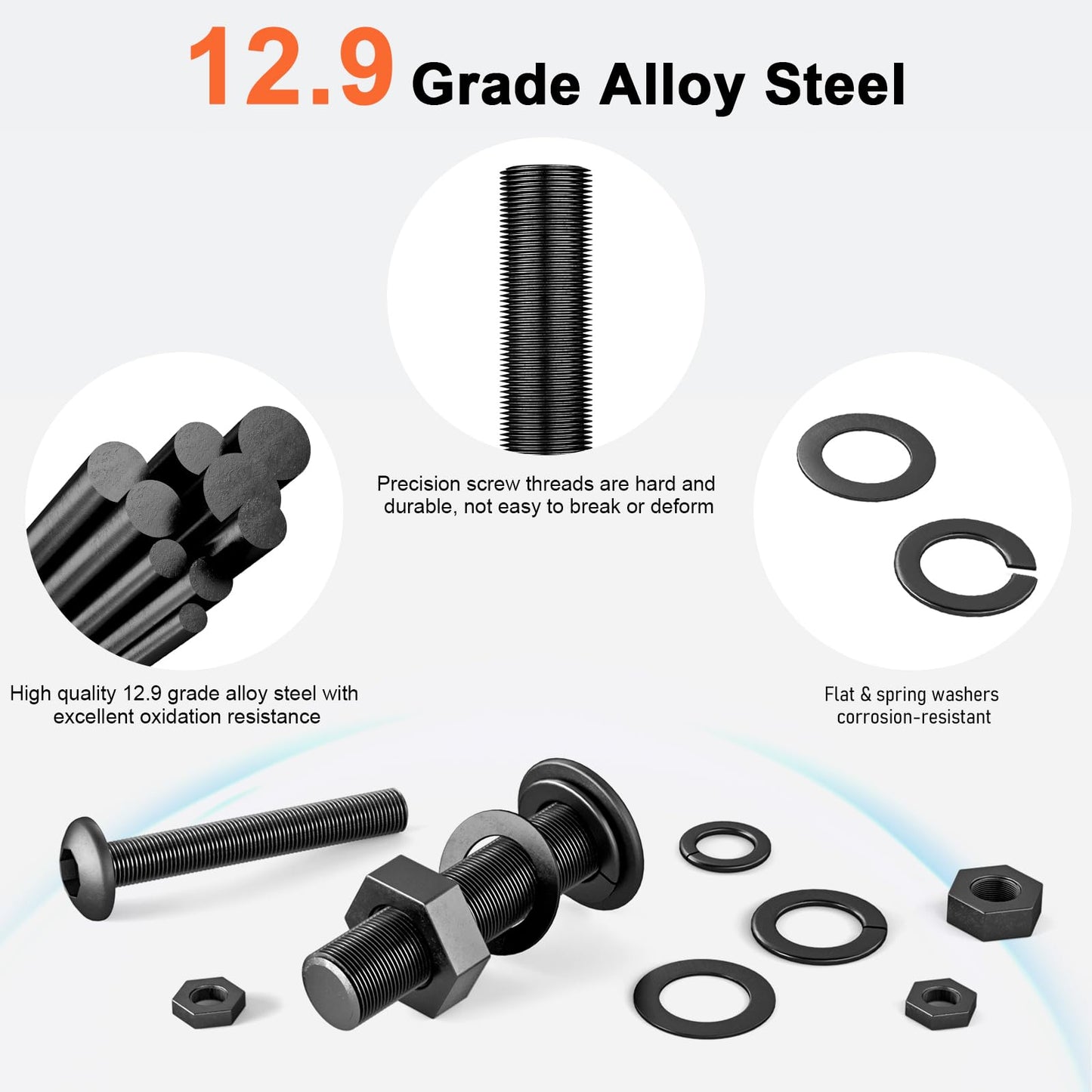 INCLY 1725PCS Metric Screw Assortment, M2 M3 M4 M5 Machine Screws, Black Nuts and Bolts with Lock & Flat Washers, Grade 12.9 Alloy Steel Hex Socket Head Cap Bolt Set with 4 Wrenches and 1 Tweezer