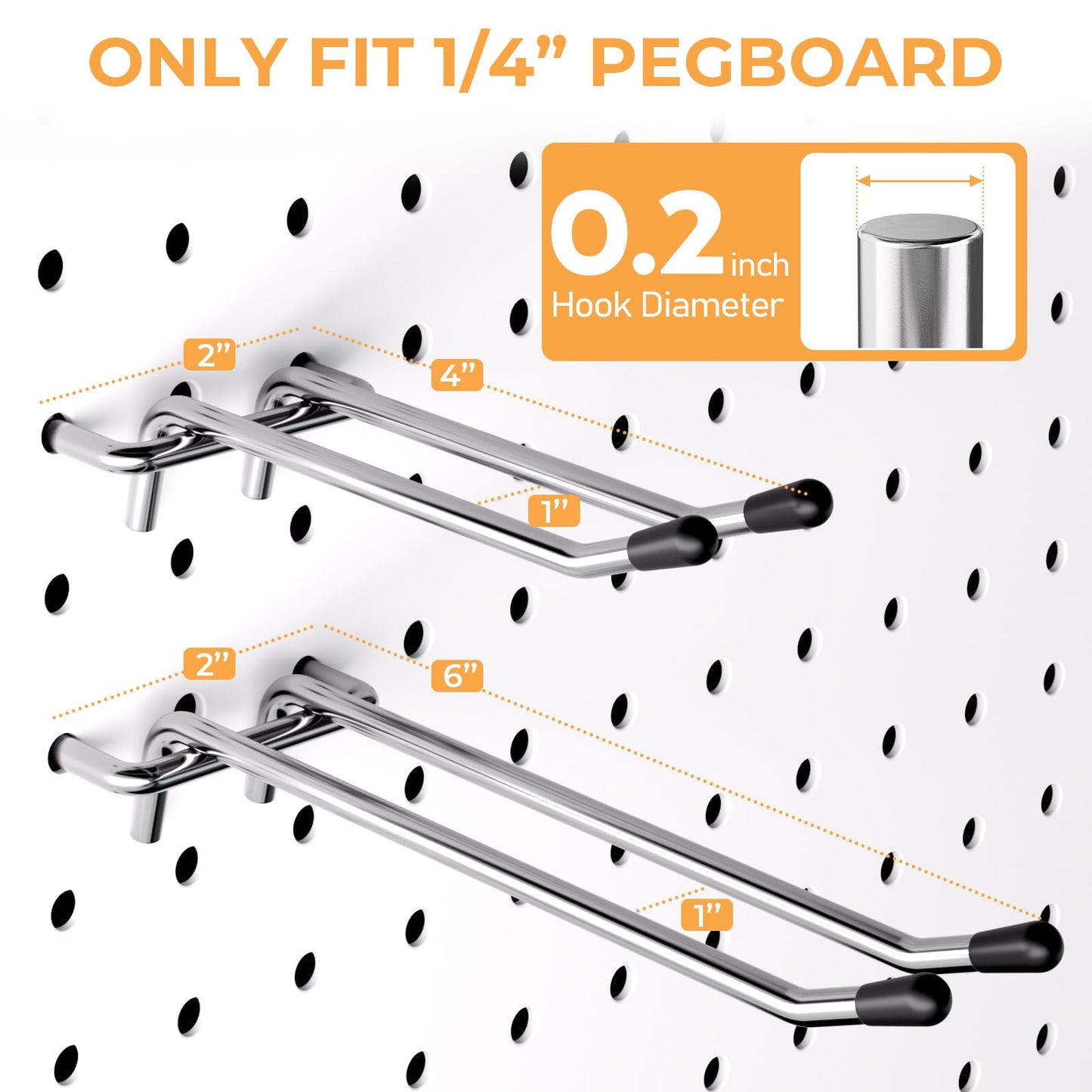 INCLY 4/6 Inch Pegboard Hooks, 36 Pack Heavy Duty Double Arm Peg Board Straight Hooks, Peg Board Tool Hangers Fit for 1/4" Pegboard Garage Hanging Tools, Craft Organizing, Kitchen, Store