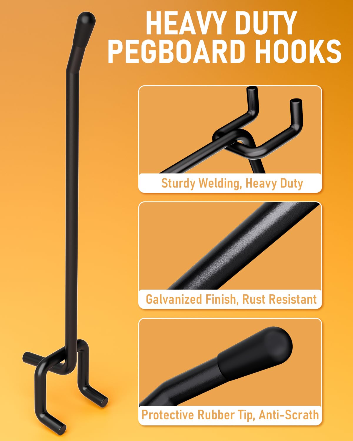 INCLY 120 Pack 2/4/6 Inch Black Pegboard Hooks, 1/4" Heavy Duty Peg Board Shelving Hooks Accessories, Peg Board Tool Hangers Fit 1/4" Pegboard Hanging Tools Garage, Crafts Organizing, Kitchen, Store