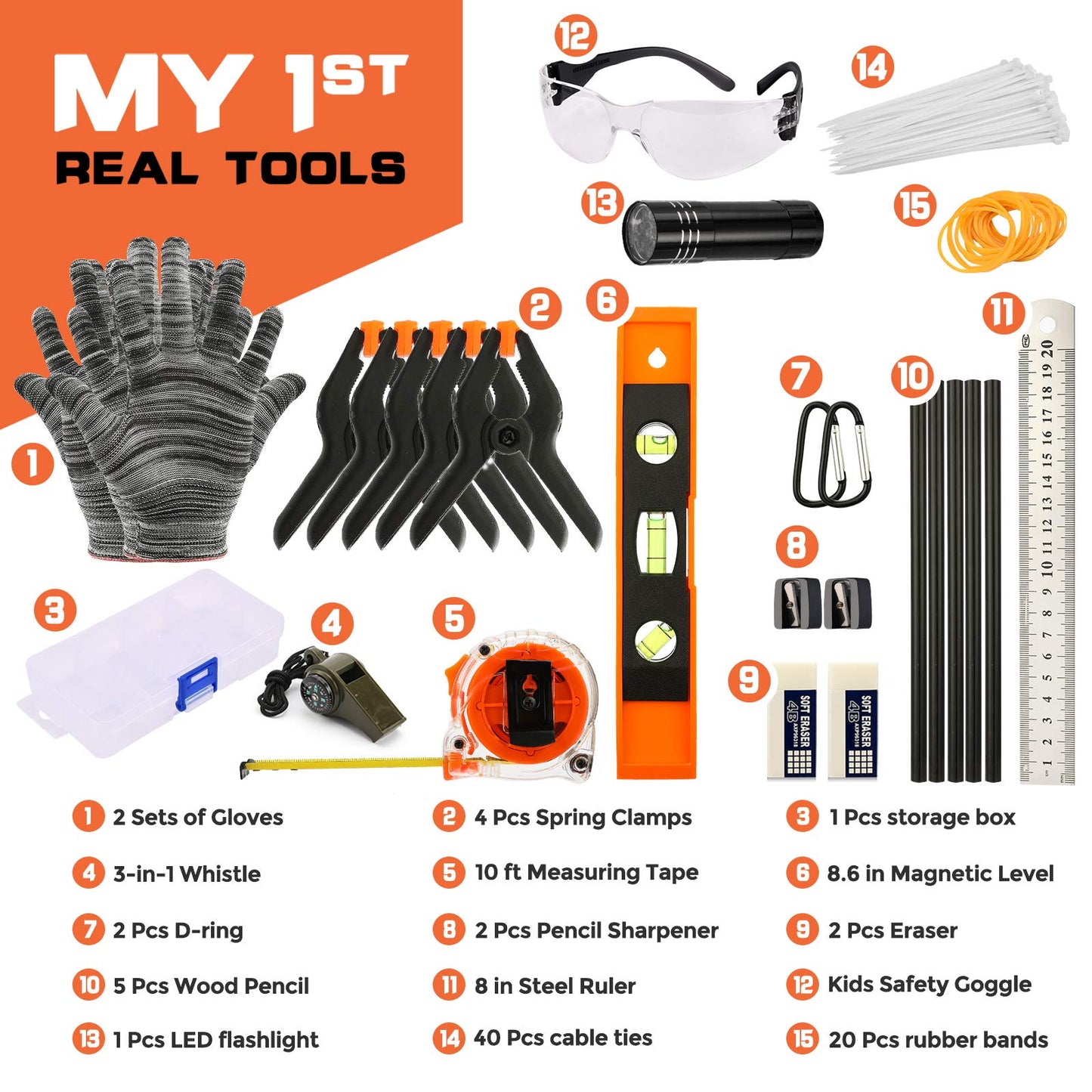 INCLY 95 PCS Real Tool Set, Small Real Hand Tools Kit, Construction Learning Tools Hammer Screwdriver for Home DIY Building and Woodworking,Come with Tool Belt & Bag
