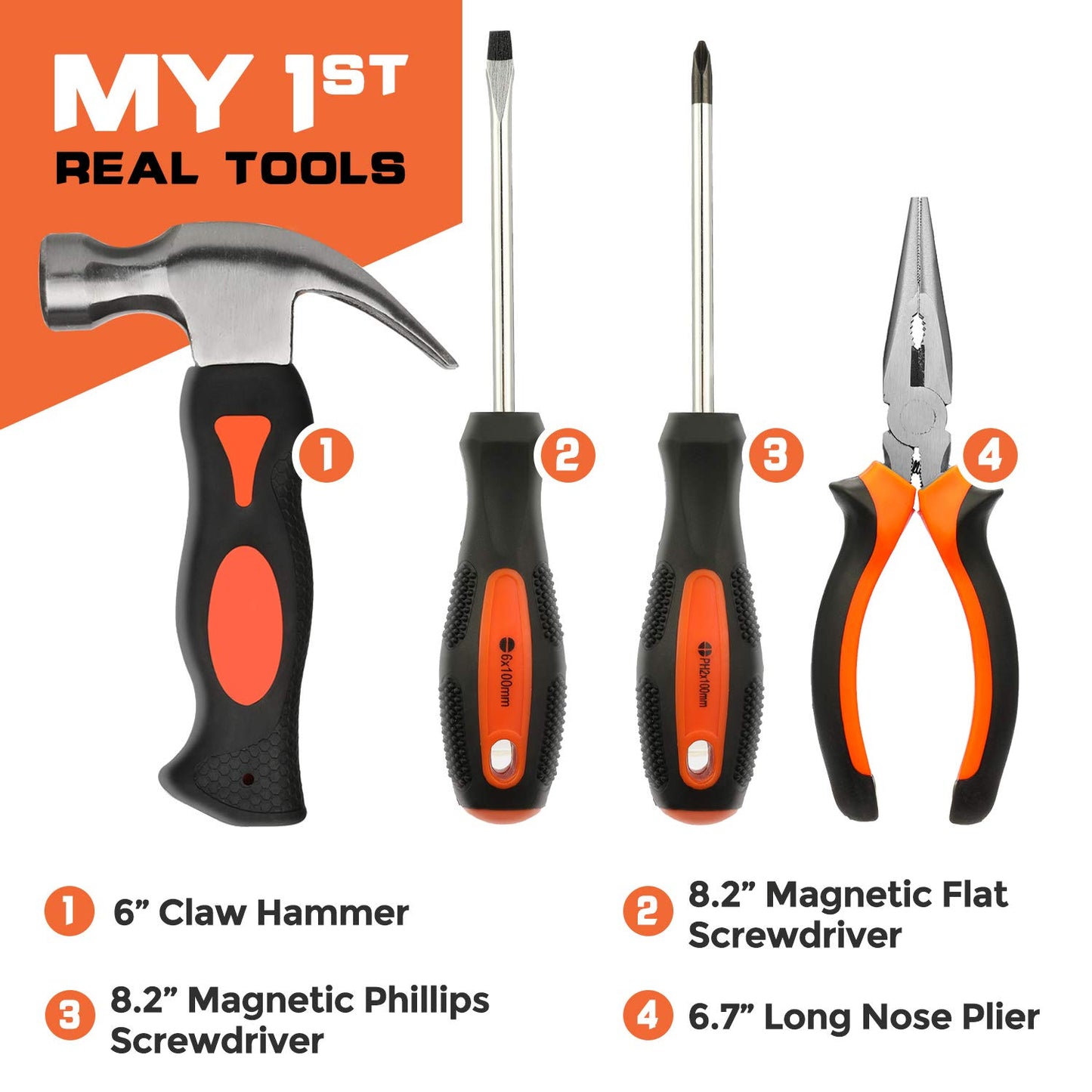 INCLY 18PCS Real Tool Set with Reinforced Belt, Adjustable Waist 20"-32", Real Hand Tools Kit Construction Learning Tools Hammer Screwdriver for Home DIY Building & Woodworking