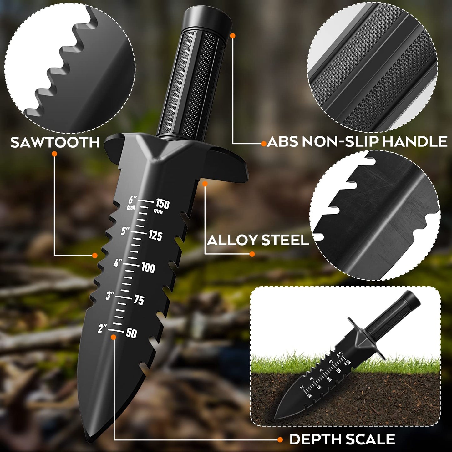 INCLY Metal Detector Shovel, Heavy Duty Double Serrated Edge Digger, Detecting Digging Tool with Sheath for Belt Mount, Gardening & Detecting Accessories for Metal Detection Digging Weeding Planting