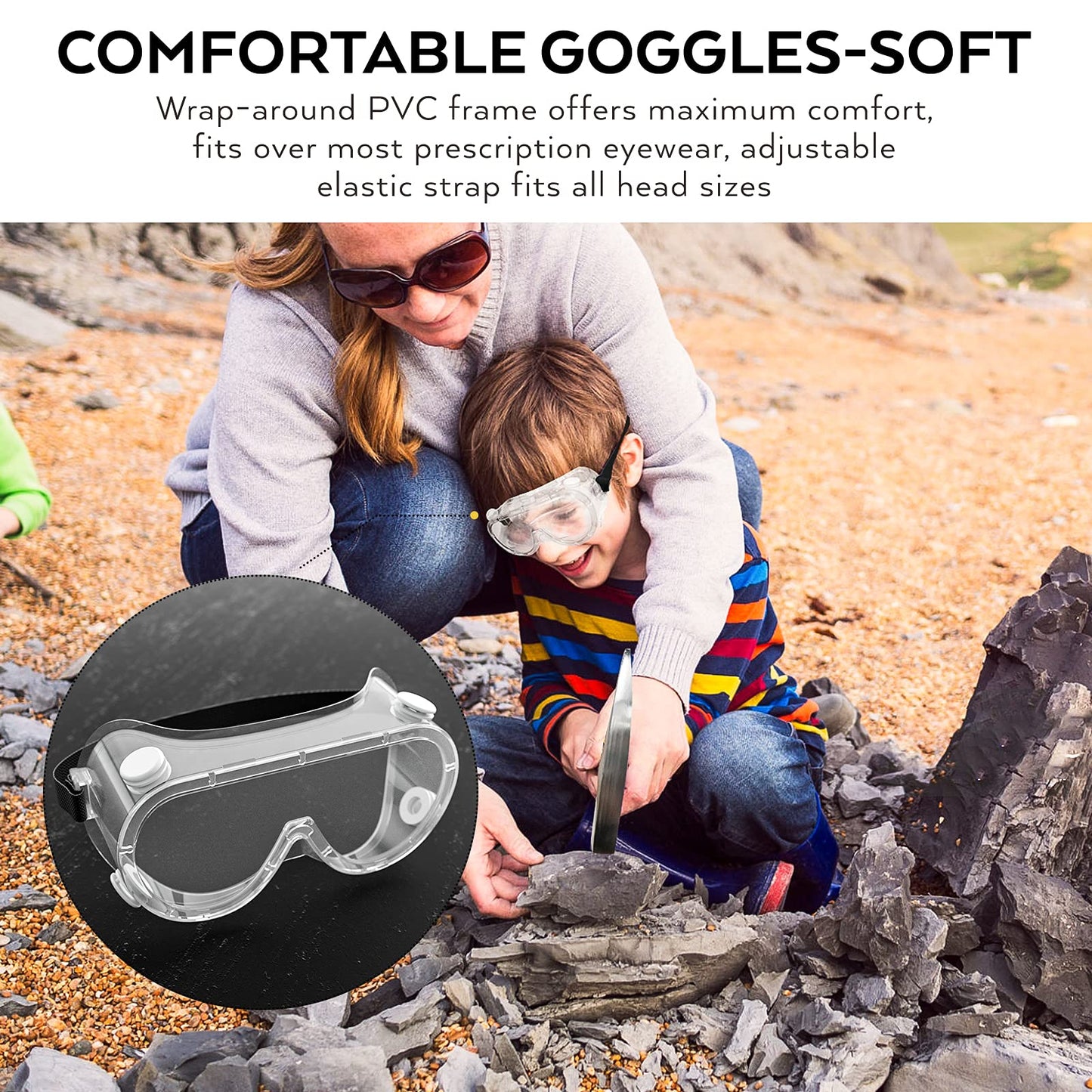 INCLY 5 PCS Geology Rock Pick Equipment Kit, 32 oz. Rock Hammer with 12" Mason Concrete Chisel, Safety Glasses, Whistle, jewelers loupe, Tool Set for Hounding,Gold Mining & Prospecting, Stone Breaking