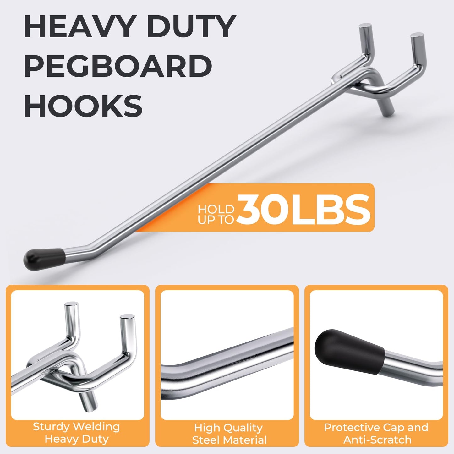 INCLY 50 Pack 6 Inch Pegboard Hooks, 1/4" Heavy Duty Peg Board Hooks Accessories with Rubber Tipped, Peg Board Tool Hangers Fit 1/4" Pegboard for Hanging Tools Garage, Craft Room, Kitchen, Store
