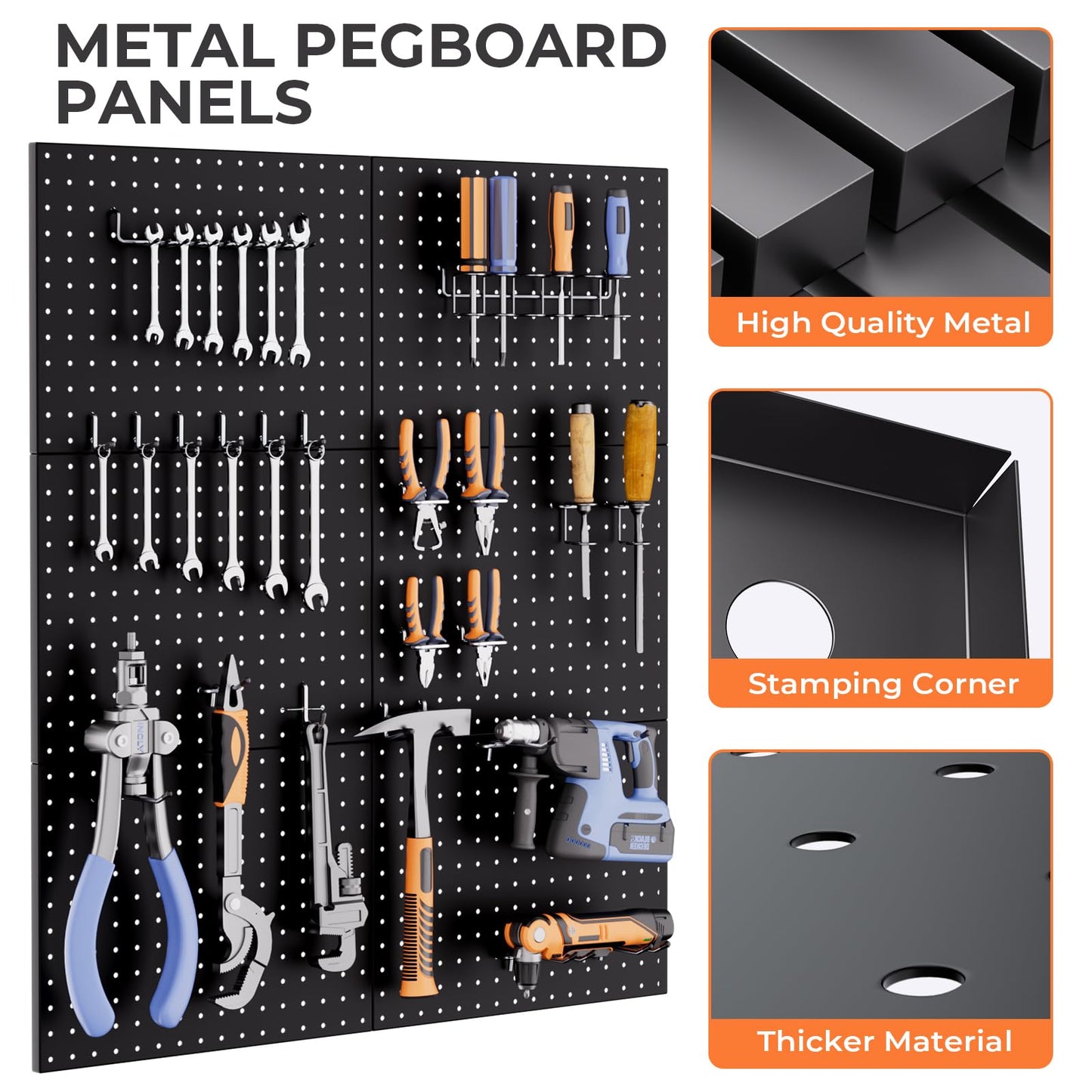 INCLY 90PCS Pegboard Wall Organizer, 6 Pack Metal Peg Board Panels with 1/4" Pegboard Hooks Accessories Kit, Black Peg Board for Walls Home, Garage Tool Storage, Workbench Organization