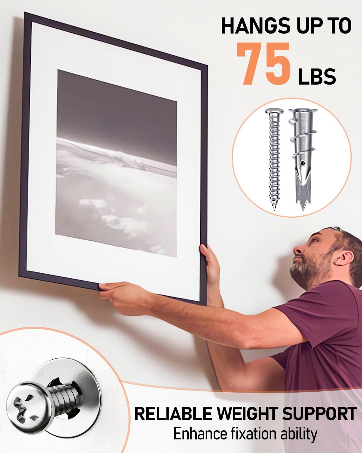 INCLY 200PCS #8 Drywall Anchors Kit Self Drilling, 100 Zinc Metal & Plastic Heavy Duty Dry Wall Anchors and 100 Philips Screws Assortment for Drywall Sheetrock Hanging and Mounting with Case