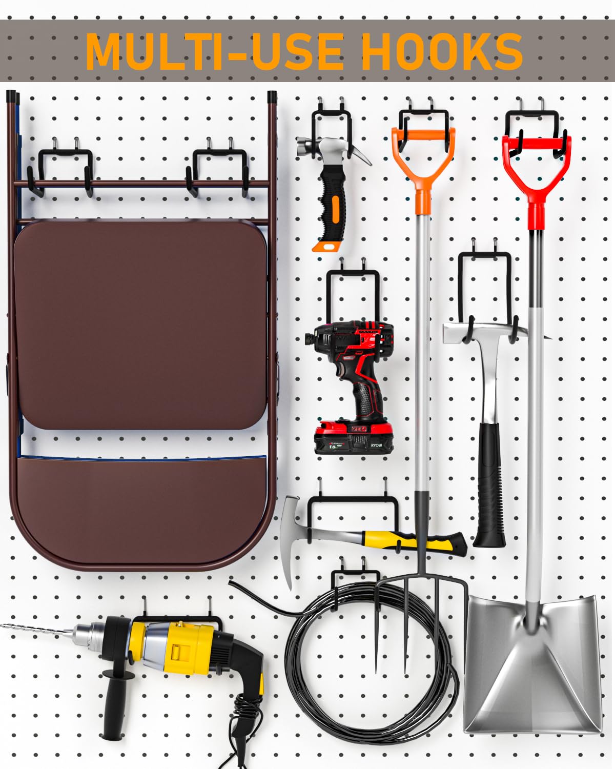 INCLY 36 Pack Heavy Duty 1/4 Inch Pegboard Hooks, Large Black Pegboard Drill Holder Tool Utility Hook, Double Peg Board Hooks Accessories for Hanging Power Tools, Drill, Workbench, Garage