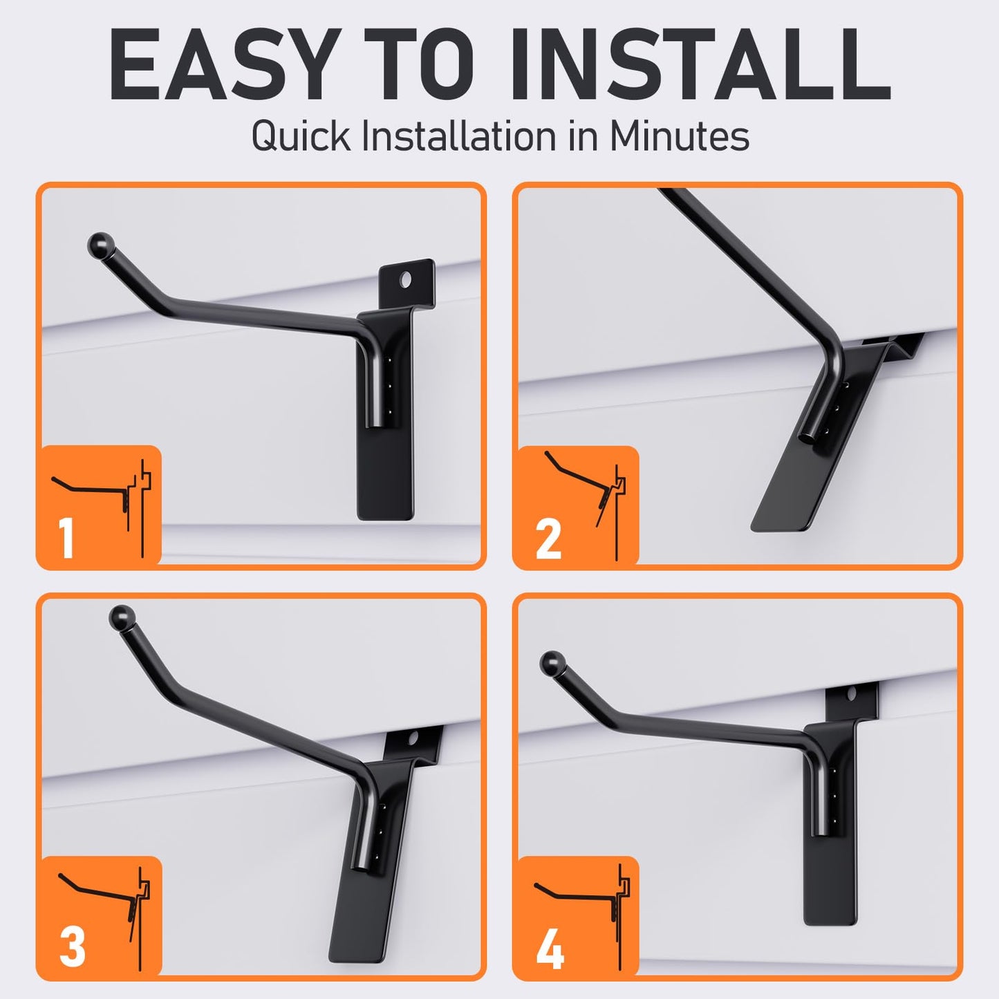 INCLY 60 Pack Slatwall Hooks, 4/6/8 Inch Heavy Duty Black Slat Wall Hanging Hook and Hanger, Slatwall Panel Accessories Assortment Display Hooks for Garages, Sheds, Basements, Retail Stores