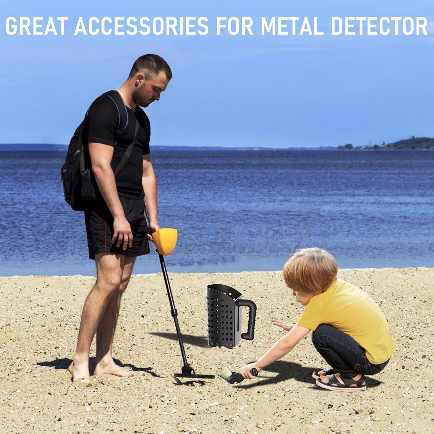 INCLY Sand Scoop & Shovel, Detecting Accessories for Kid & Adult Metal Detector, Sand Sifter Treasure Hunting & Digging Tool at The Beach & More, Black - Come with Mesh Bag