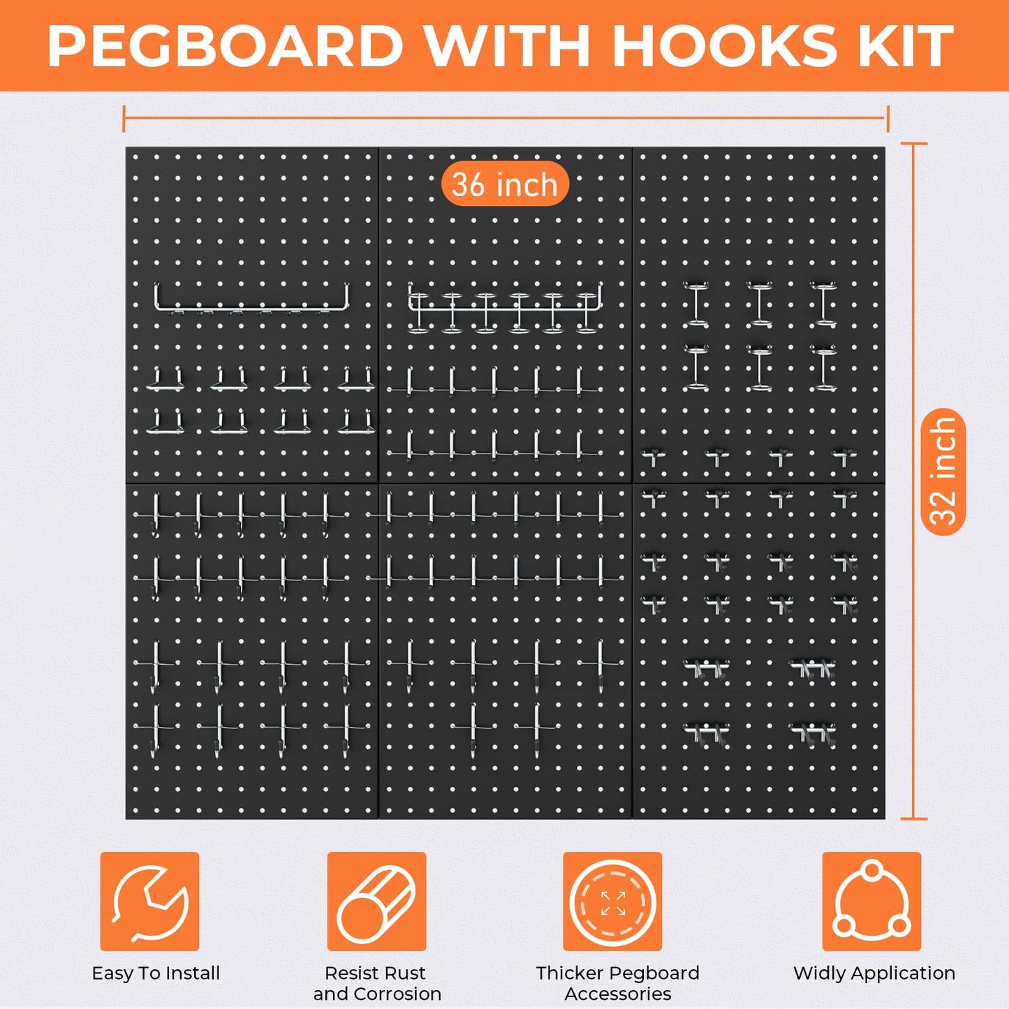 INCLY 90PCS Pegboard Wall Organizer, 6 Pack Metal Peg Board Panels with 1/4" Pegboard Hooks Accessories Kit, Black Peg Board for Walls Home, Garage Tool Storage, Workbench Organization