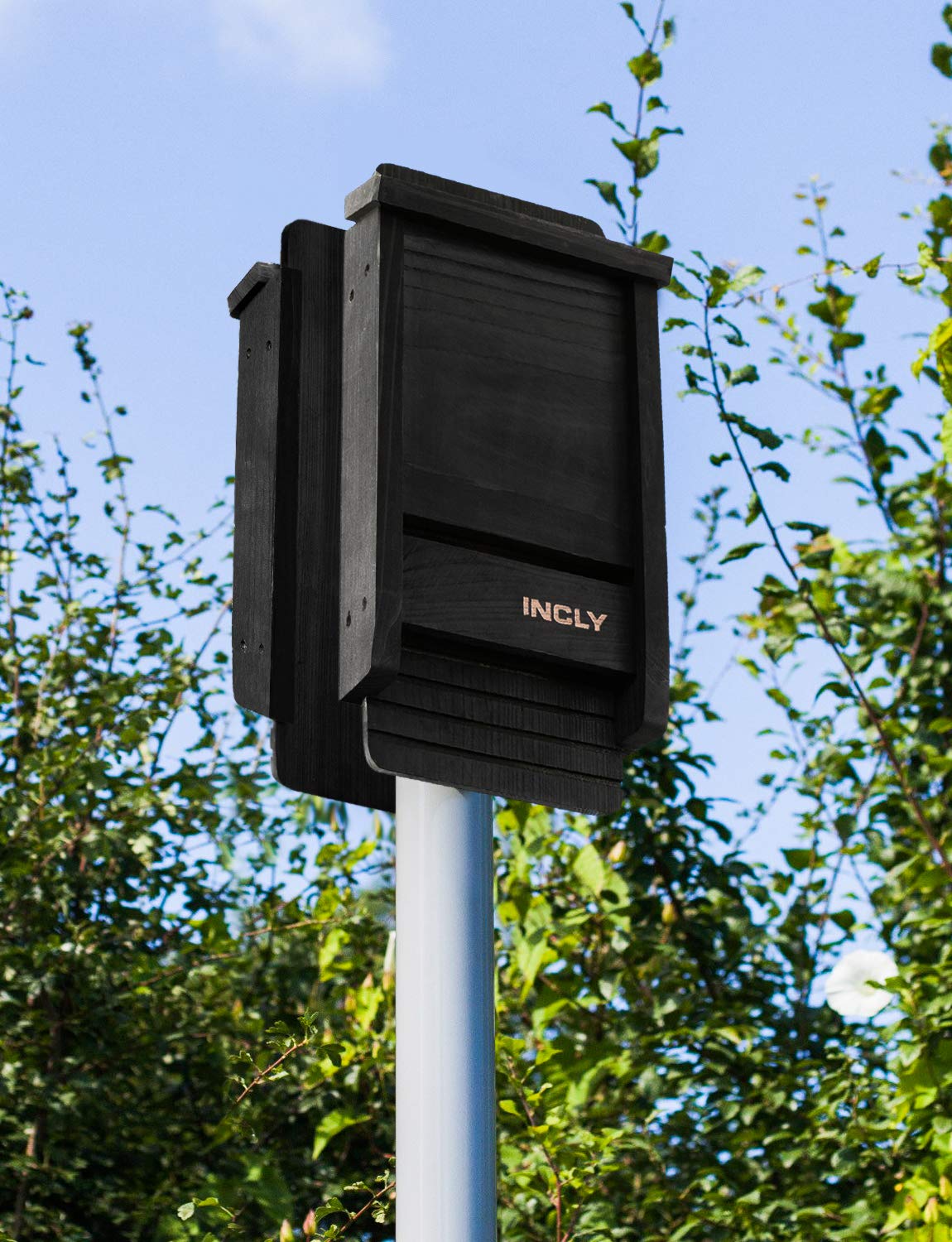 INCLY Small Bat House Kit for Outdoors 14.6"x6.7"x2.2" Shelter Box Roosting Single Chamber Black Natural Cedar Wood, Pre-Finished Easy to Install