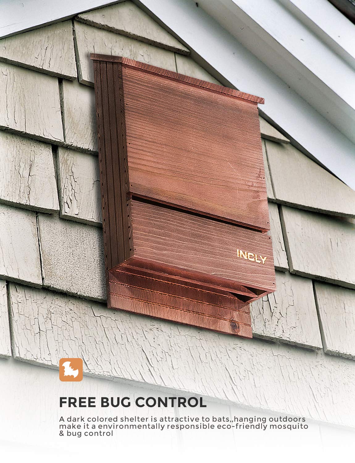 INCLY Bat House for Outdoors 15"x9.2"x3.2" Shelter Box kit Double Chamber Dark Natural Cedar Wood, Pre-Finished Easy to Install