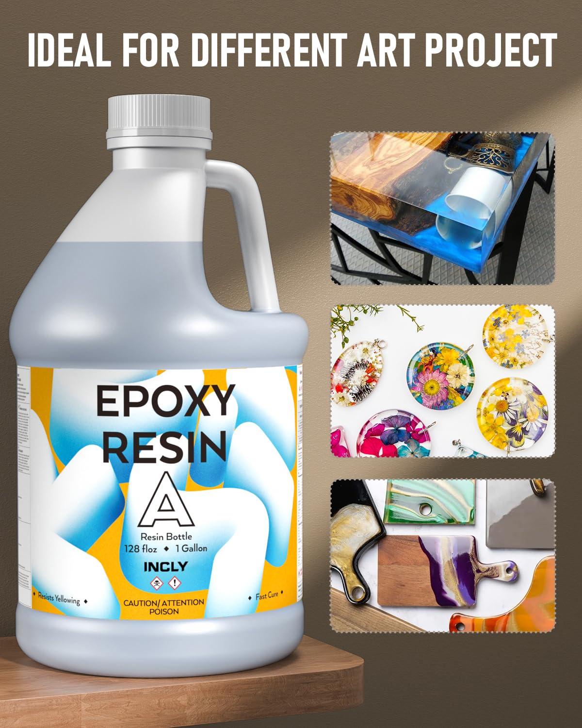 INCLY 2 Gallon Crystal Clear Epoxy Resin Kit, High Gloss & Bubbles Free Resin Supplies Coating & Casting for Table Top, Countertop, River Table,Wood, Jewelry Making, Art Craft, Self Leveling 1:1
