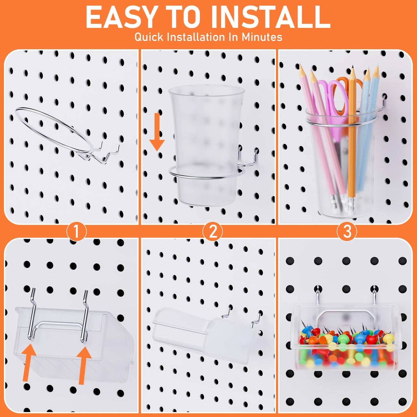INCLY 70PCS Metal Peg Board Kit with 1/4" Pegboard Accessories, 4 Pack White Pegboard Panels, Bins, Cups and Peg Board Hooks, Paper Towel Holder, Pegboard Wall Organizer for Craft Room, Office, Sewing
