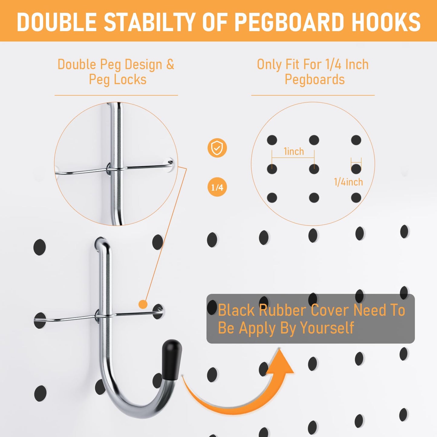 INCLY 176PCS Extra Thick Pegboard Hooks Set, 1/4" Heavy Duty Metal Peg Board Hook Assortment with Peg Lock Pegboard Accessories for Garage Wall Organizer Hanging Tools