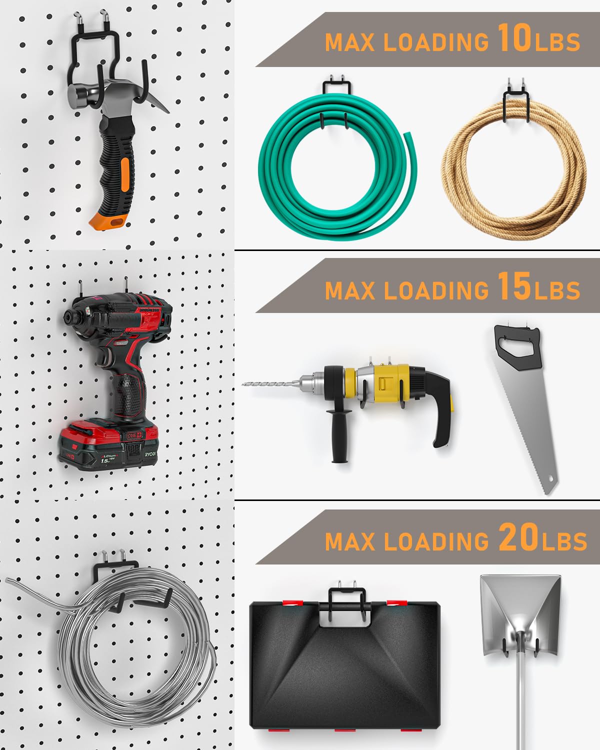 INCLY 36 Pack Heavy Duty 1/4 Inch Pegboard Hooks, Large Black Pegboard Drill Holder Tool Utility Hook, Double Peg Board Hooks Accessories for Hanging Power Tools, Drill, Workbench, Garage