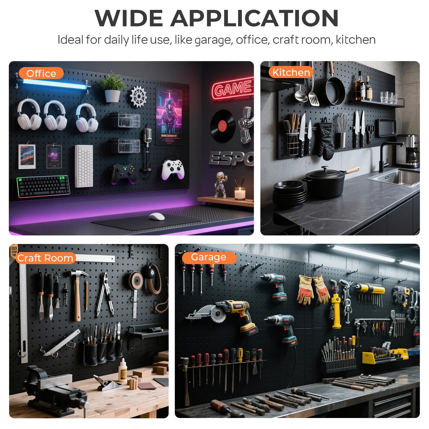 INCLY 90PCS Pegboard Wall Organizer, 6 Pack Metal Peg Board Panels with 1/4" Pegboard Hooks Accessories Kit, Black Peg Board for Walls Home, Garage Tool Storage, Workbench Organization