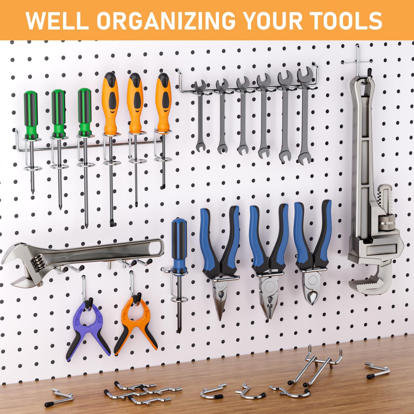 INCLY 176PCS Extra Thick Pegboard Hooks Set, 1/4" Heavy Duty Metal Peg Board Hook Assortment with Peg Lock Pegboard Accessories for Garage Wall Organizer Hanging Tools