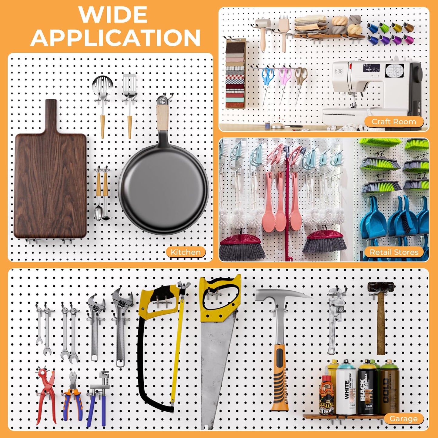 INCLY 4/6 Inch Pegboard Hooks, 36 Pack Heavy Duty Double Arm Peg Board Straight Hooks, Peg Board Tool Hangers Fit for 1/4" Pegboard Garage Hanging Tools, Craft Organizing, Kitchen, Store