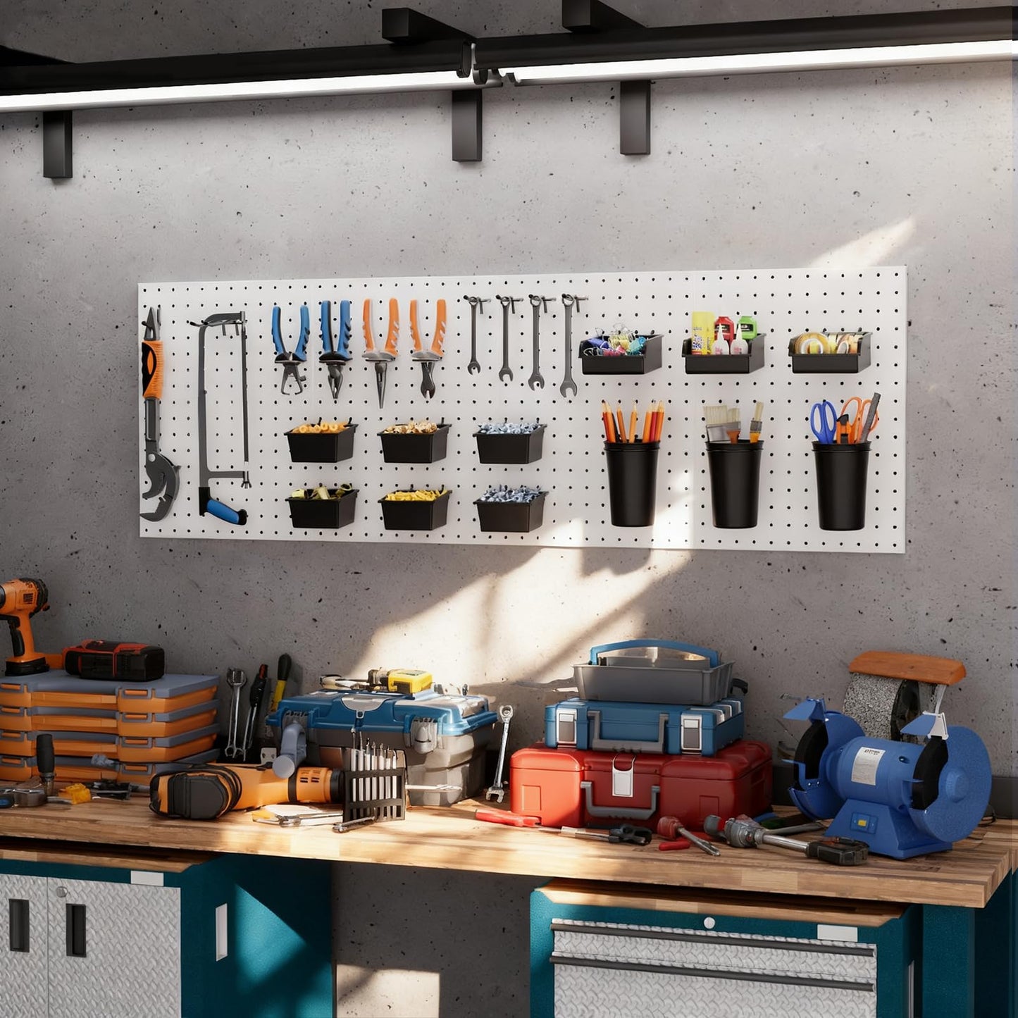 INCLY 12 Pack Pegboard Bins & Cups with Hooks, Peg Board Organizer Accessories Assortment Kit, Peg Board Tools Accessory Storage for 1/8“ and 1/4” Pegboard Garage Workbench Craft Room Office Hobby