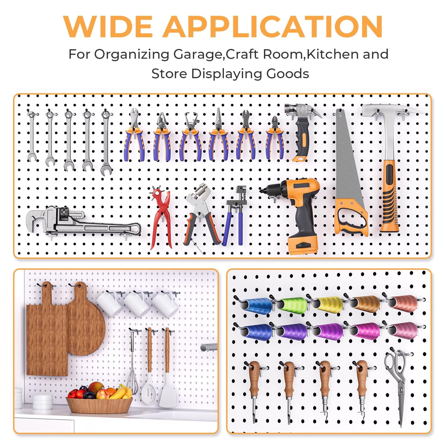INCLY 50 Pack 6 Inch Pegboard Hooks, 1/4" Heavy Duty Peg Board Hooks Accessories with Rubber Tipped, Peg Board Tool Hangers Fit 1/4" Pegboard for Hanging Tools Garage, Craft Room, Kitchen, Store