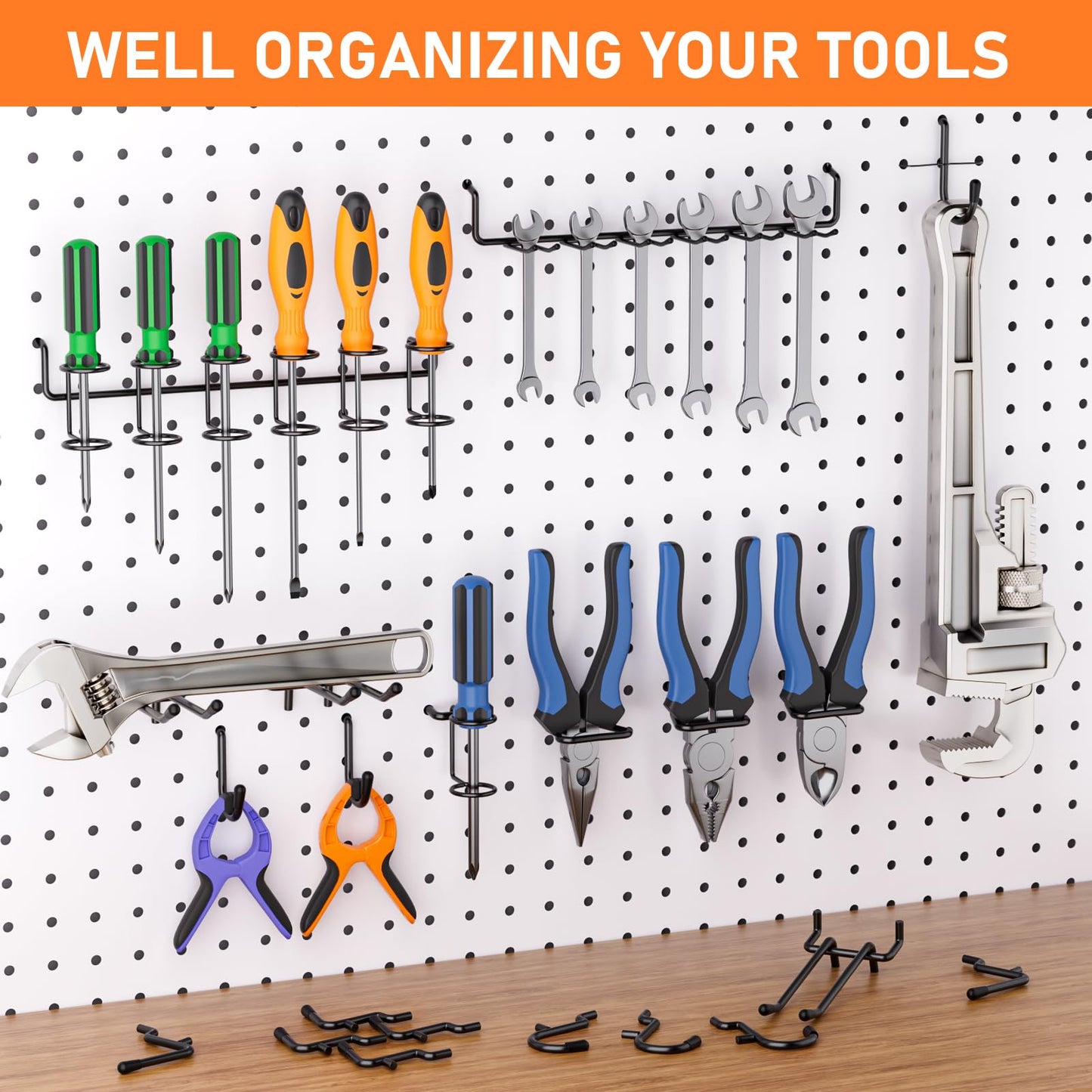 INCLY 176PCS Extra Thick Black Pegboard Hooks Set, 1/4" Heavy Duty Metal Peg Board Hook Assortment with Peg Lock Pegboard Accessories for Garage Wall Organizer Hanging Tools