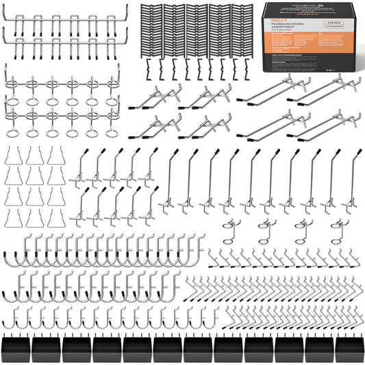 INCLY 278PCS Pegboard Accessories Organizer Kit, Peg Board Hooks Assortment with Bins for Organizing Various Tools, Fit 1/8 or 1/4 inch Pegboard for Hanging Storage, Garage Wall Attachments