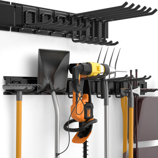 INCLY Garage Tool Organizer Wall Mount, 48 Inch Garage Organization and Storage Rack Load 400lbs, Heavy Duty Garden Yard Tool Organizer with 3 Racks and 6 Storgae Hooks for Shovels, Rakes, Chairs