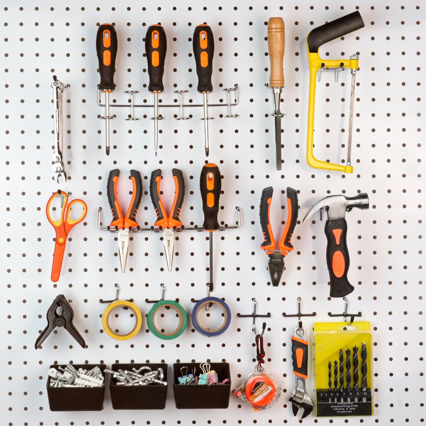 INCLY 120PCS Pegboard Accessories Organizer Kit, Peg Board Hooks Assortment with Bins for Organizing Various Tools, Fit 1/8 or 1/4 inch Pegboard for Hanging Storage, Garage Wall Attachments