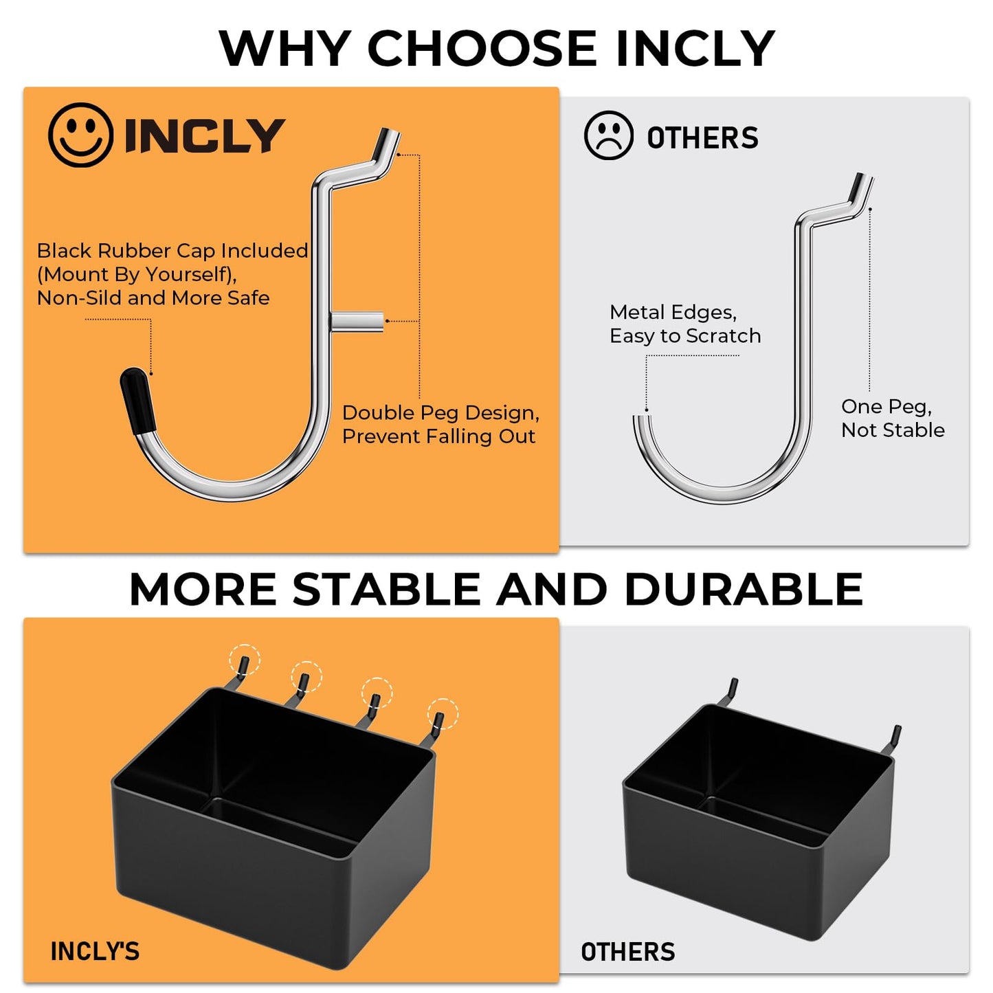 INCLY 120PCS Pegboard Accessories Organizer Kit, Peg Board Hooks Assortment with Bins for Organizing Various Tools, Fit 1/8 or 1/4 inch Pegboard for Hanging Storage, Garage Wall Attachments