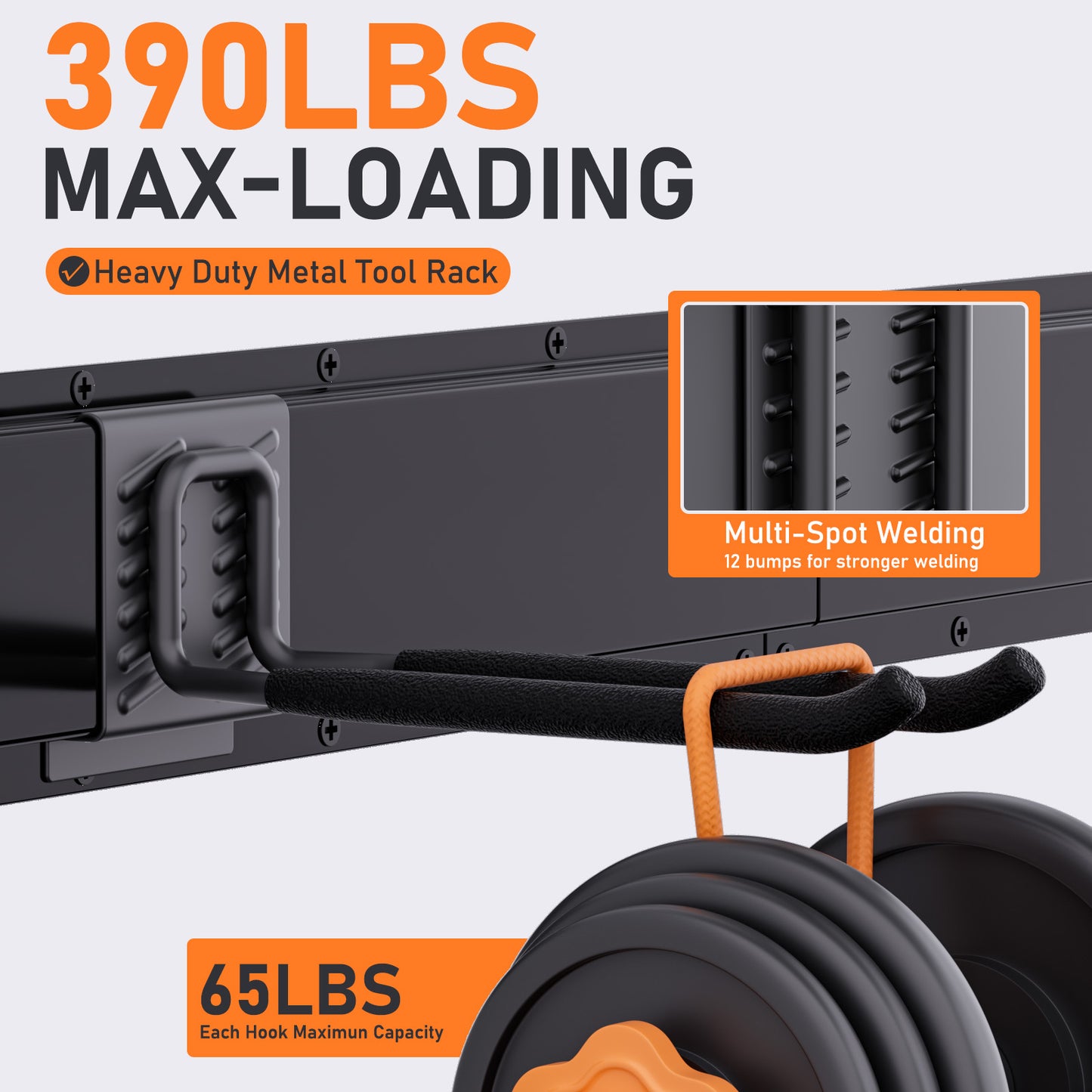 INCLY Garage Organization, 48 Inch Garden Tool Organizer Wall Mount Load 600lbs, Heavy Duty Garage Storage Rack with 3 Rails and 6 Adjustable Hooks for Hanging Yard Tool, Shovels, Rakes, Chairs