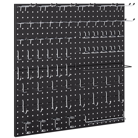 INCLY 100PCS Black Pegboard Wall Organizer Kit, 24x24 Inch Metal Pegboard Panels Utility Tool Organizer with Hooks & Paper Towel Holder, Pegboard Storage System for Garage Workbench Shed