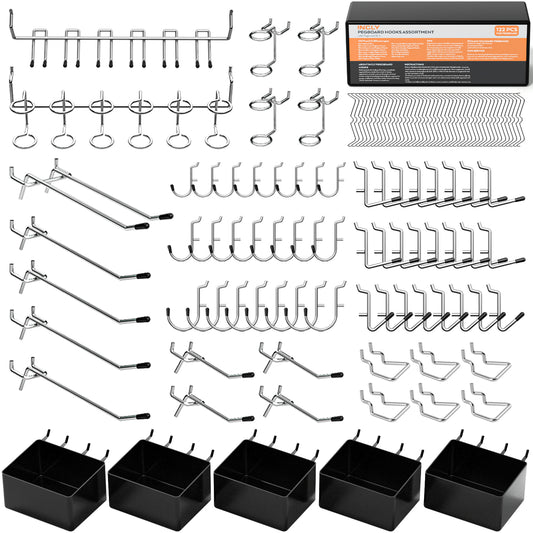 INCLY 122PCS Pegboard Accessories Organizer Kit, Peg Board Hooks Set with Bins for Hanging Various Tools, 1/8 1/4 inch Pegboard Hooks Assortment for Organizing Storage, Garage Wall Attachments
