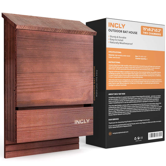 INCLY Bat House for Outdoors 15"x9.2"x3.2" Shelter Box kit Double Chamber Dark Natural Cedar Wood, Pre-Finished Easy to Install