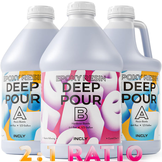 INCLY Deep Pour Epoxy Resin 1.5 Gallon Kit, 2:1 Epoxy Resin Deep Pour for 2 to 4'' Pour Molds Craft, Bubble Free & Crystal Clear Resin Casting for River Table Wood Filler Bar Top Preserving Flowers