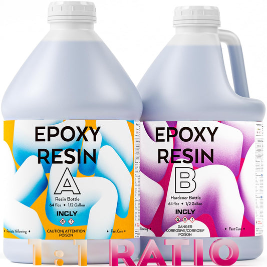 INCLY 1 Gallon Epoxy Resin Kit - Crystal Clear, Bubbles Free, UV Resistant, Food Safe for Coating & Casting, Table Top, Wood, Jewelry, Mica Pigment Powder, Art, Craft, 1:1 Ratio