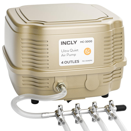 INCLY 7W Ultra Silent Aquarium Air Pump - 245 Gallon/Hr, 4 Adjustable Outlets - Commercial & Hydroponics Oxygen Bubbler for Fish Tank & Pond