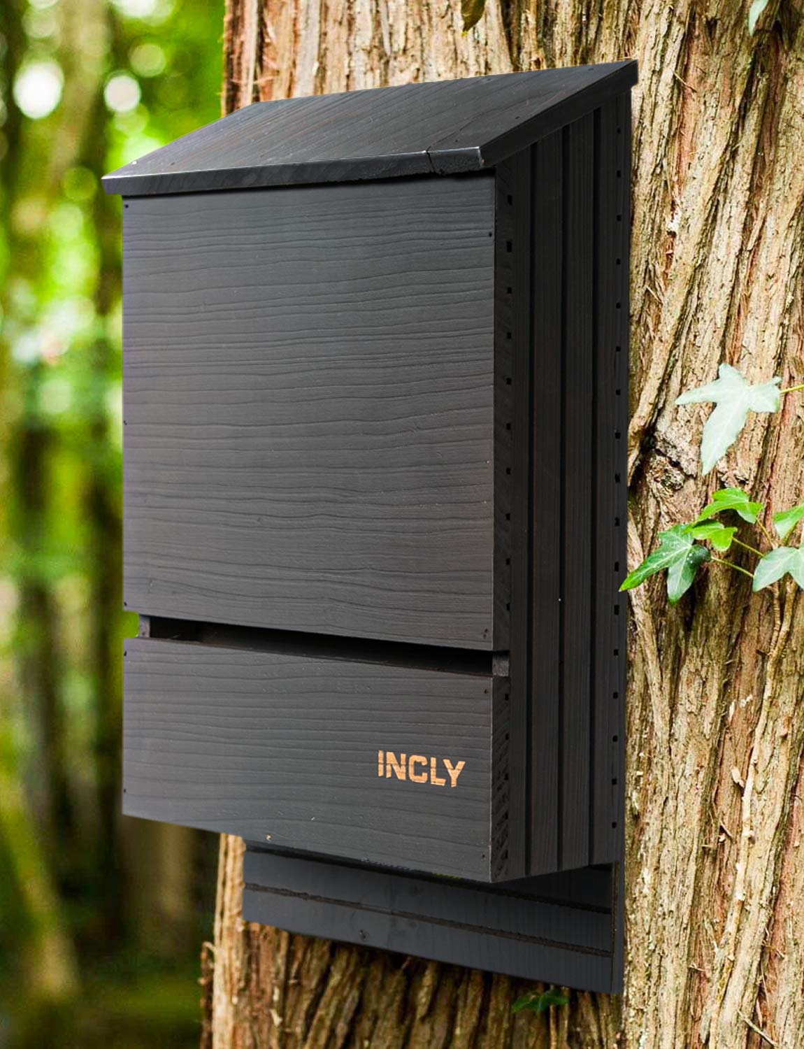 INCLY Bat House for Outdoors 15"x9.2"x3.2" Shelter Box Kit Double Chamber Black Natural Cedar Wood, Pre-Finished Easy to Install