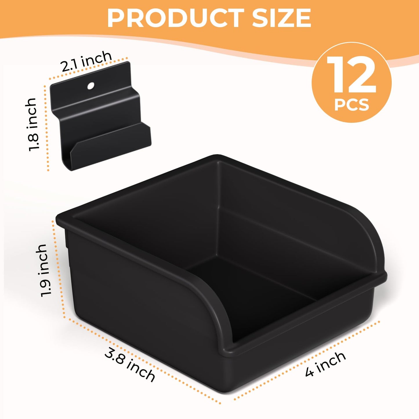 INCLY 12 Pack Slatwall Bins with Hooks, Plastic Slatwall Accessories Containers Bins for Slat Wall Panels Organizing Hardware, Garage, Craft Room, Kitchen, Tool Shed, Workbench