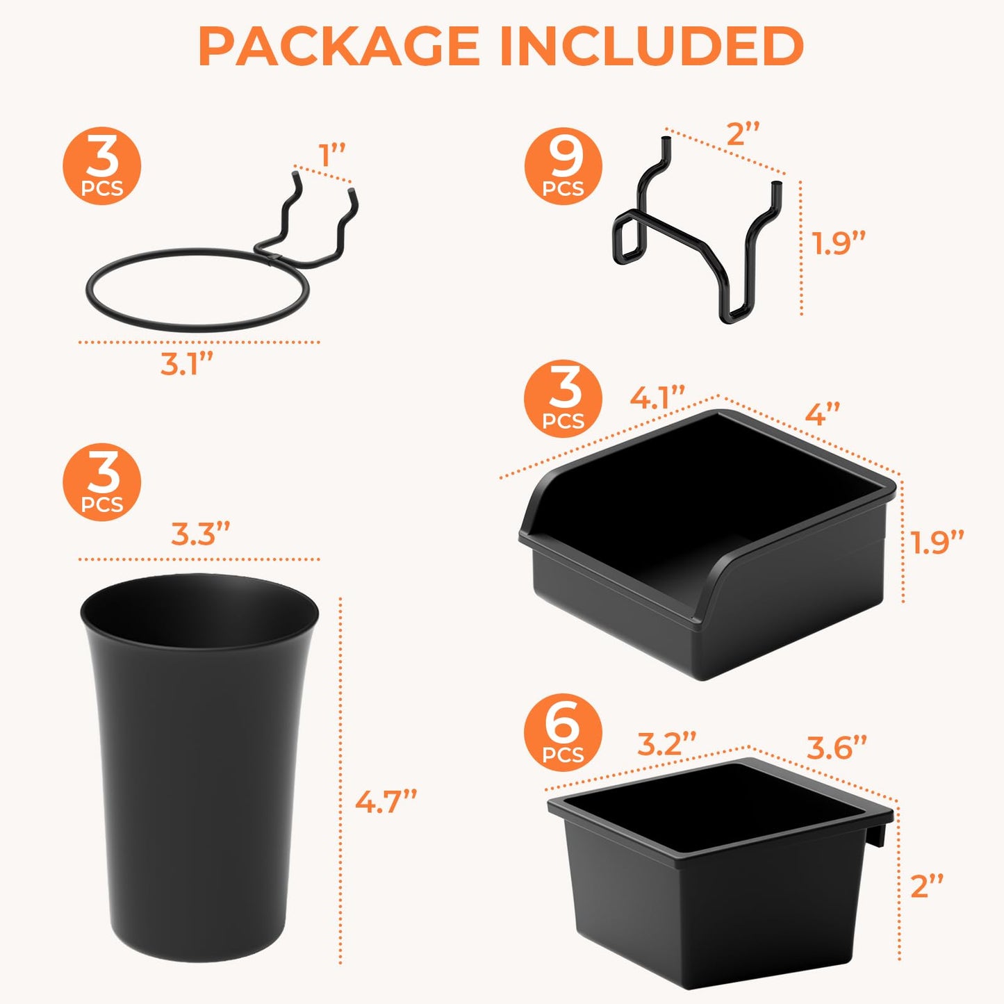 INCLY 12 Pack Pegboard Bins & Cups with Hooks, Peg Board Organizer Accessories Assortment Kit, Peg Board Tools Accessory Storage for 1/8“ and 1/4” Pegboard Garage Workbench Craft Room Office Hobby