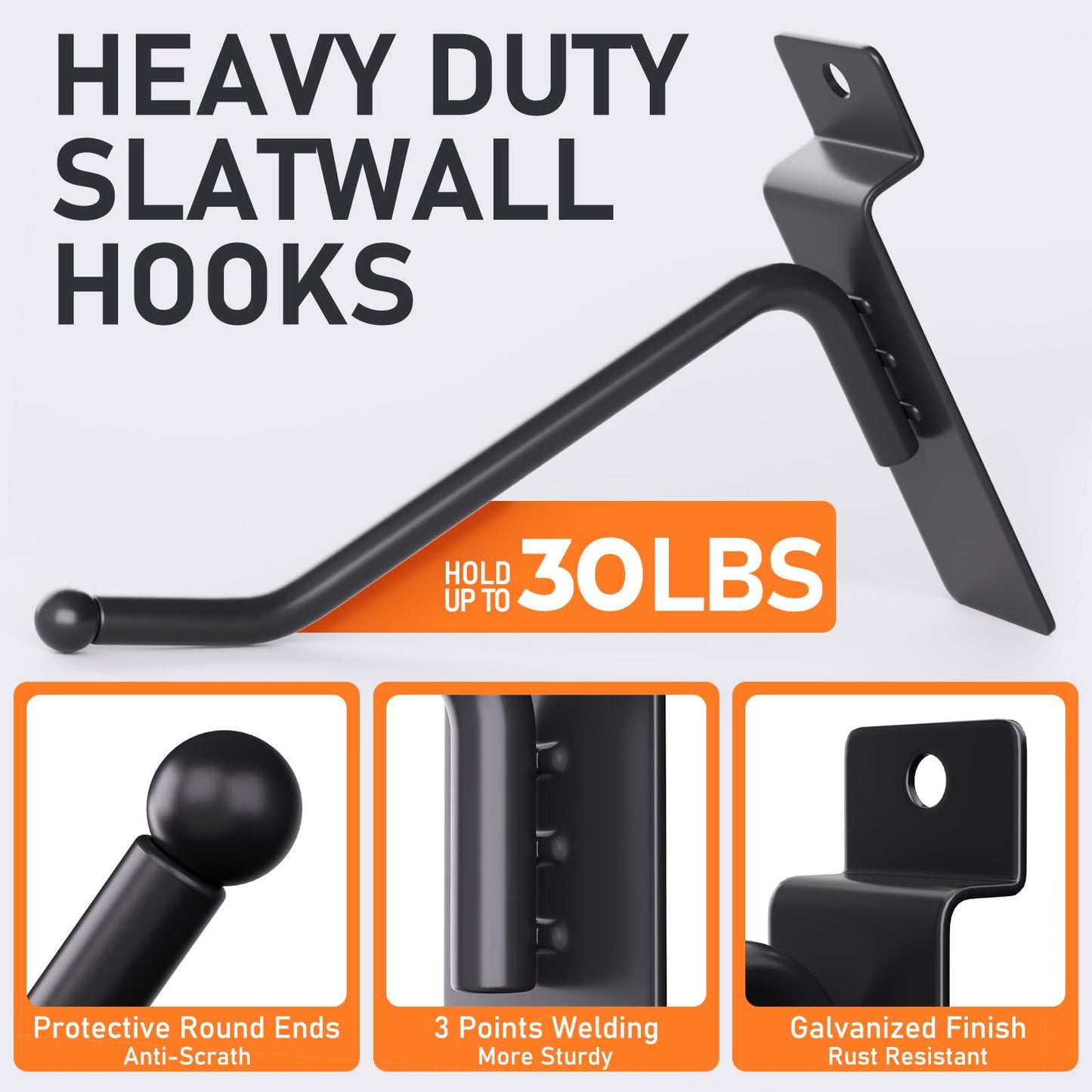INCLY 60 Pack Slatwall Hooks, 4 Inch Heavy Duty Black Slat Wall Hanging Hook and Hanger, Slatwall Panel Accessories Assortment Display Hooks for Garages, Sheds, Basements, Retail Stores