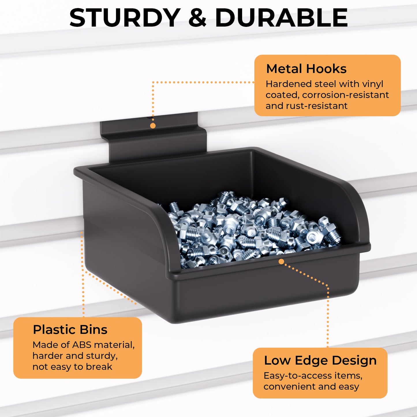 INCLY 12 Pack Slatwall Bins with Hooks, Plastic Slatwall Accessories Containers Bins for Slat Wall Panels Organizing Hardware, Garage, Craft Room, Kitchen, Tool Shed, Workbench