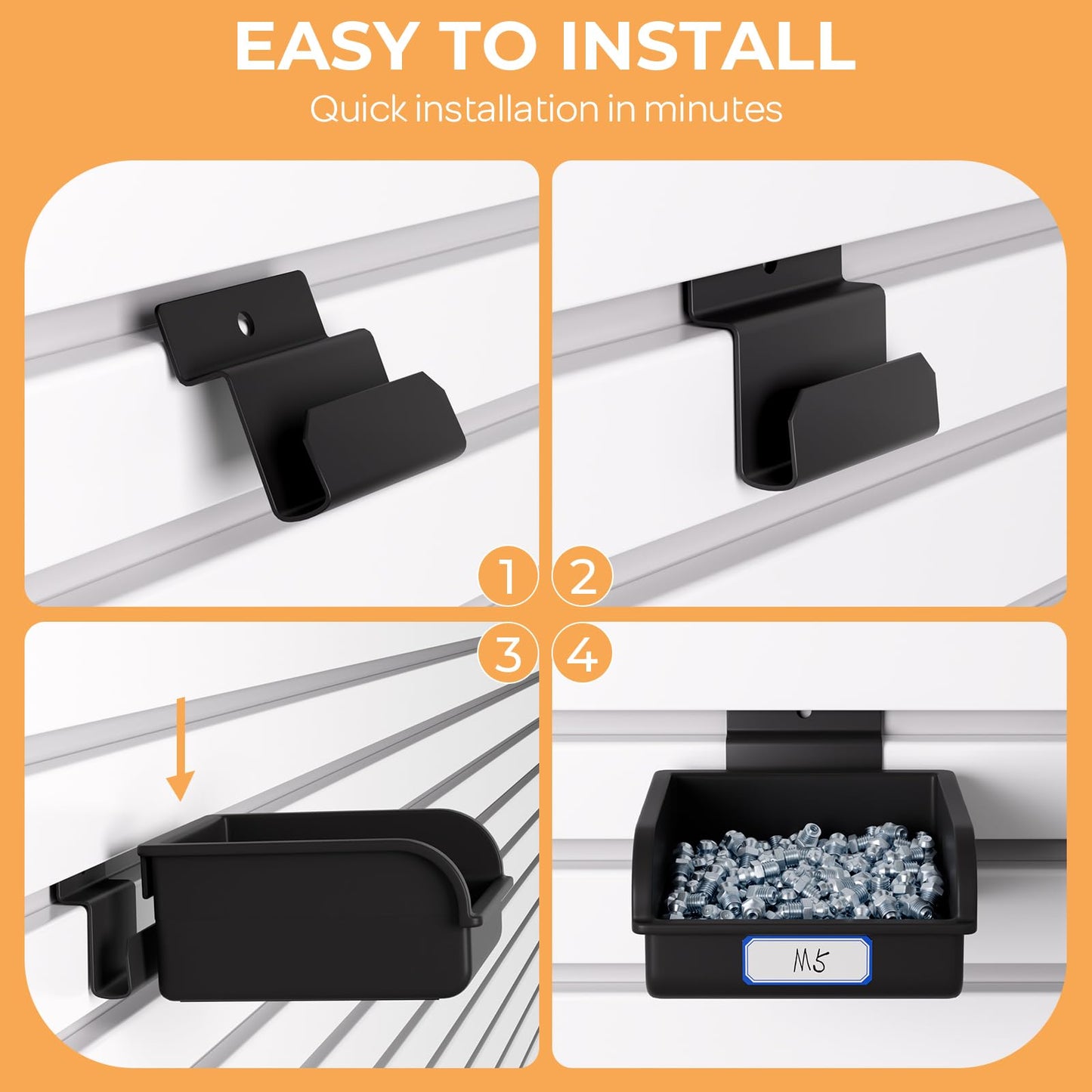 INCLY 12 Pack Slatwall Bins with Hooks, Plastic Slatwall Accessories Containers Bins for Slat Wall Panels Organizing Hardware, Garage, Craft Room, Kitchen, Tool Shed, Workbench