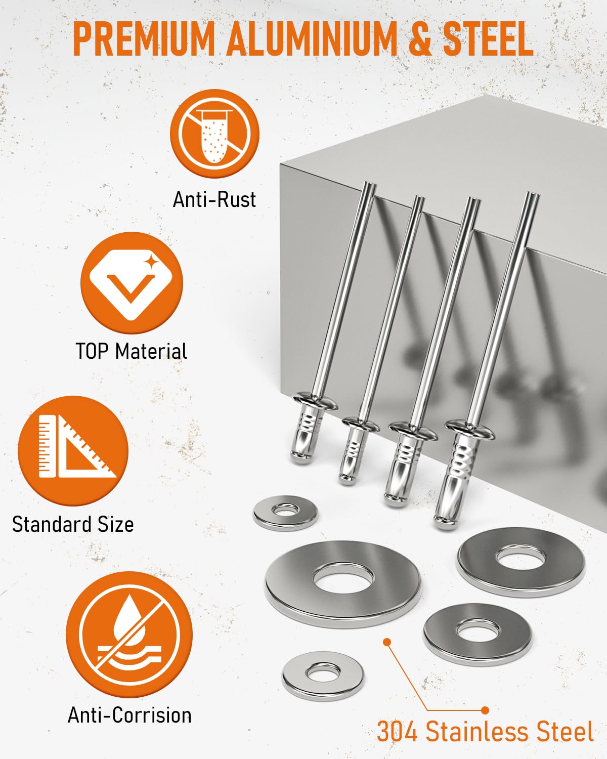 INCLY 1000PCS Aluminum Pop Rivets Assortment Kit, 14 Sizes Pop Rivets (3/32" 1/8" 5/32" 3/16" 1/4") with 5 Size 304 Stainless Steel Backup Washers, Assorted Blind Rivets for Metal with Storage Case