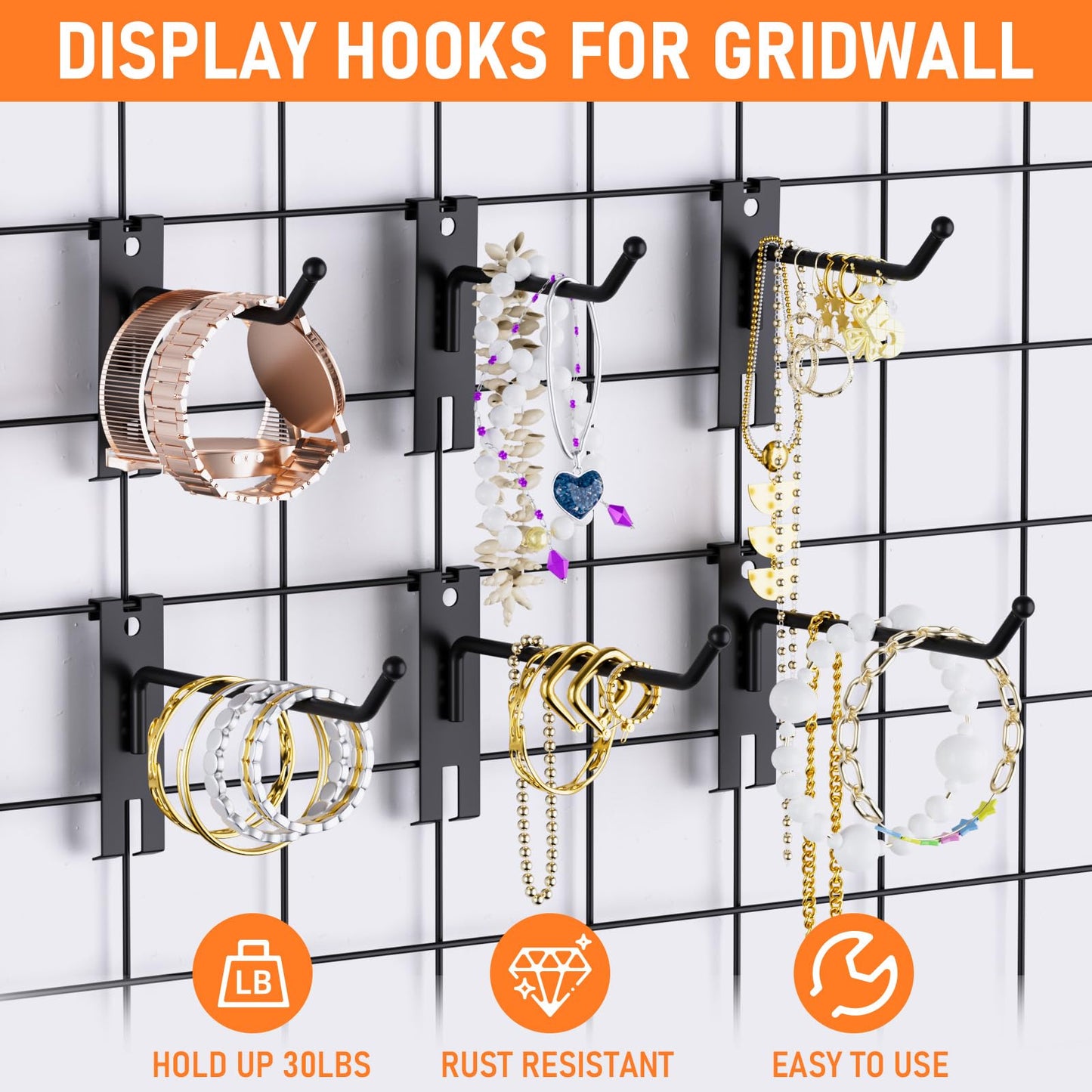 INCLY 4/6/8 Inch Gridwall Hooks, 60 Pack Heavy Duty Black Display Hooks for Grid Wall Panels, Grid Wall Accessory for Storage Display Clothes in Retail Shop Garage
