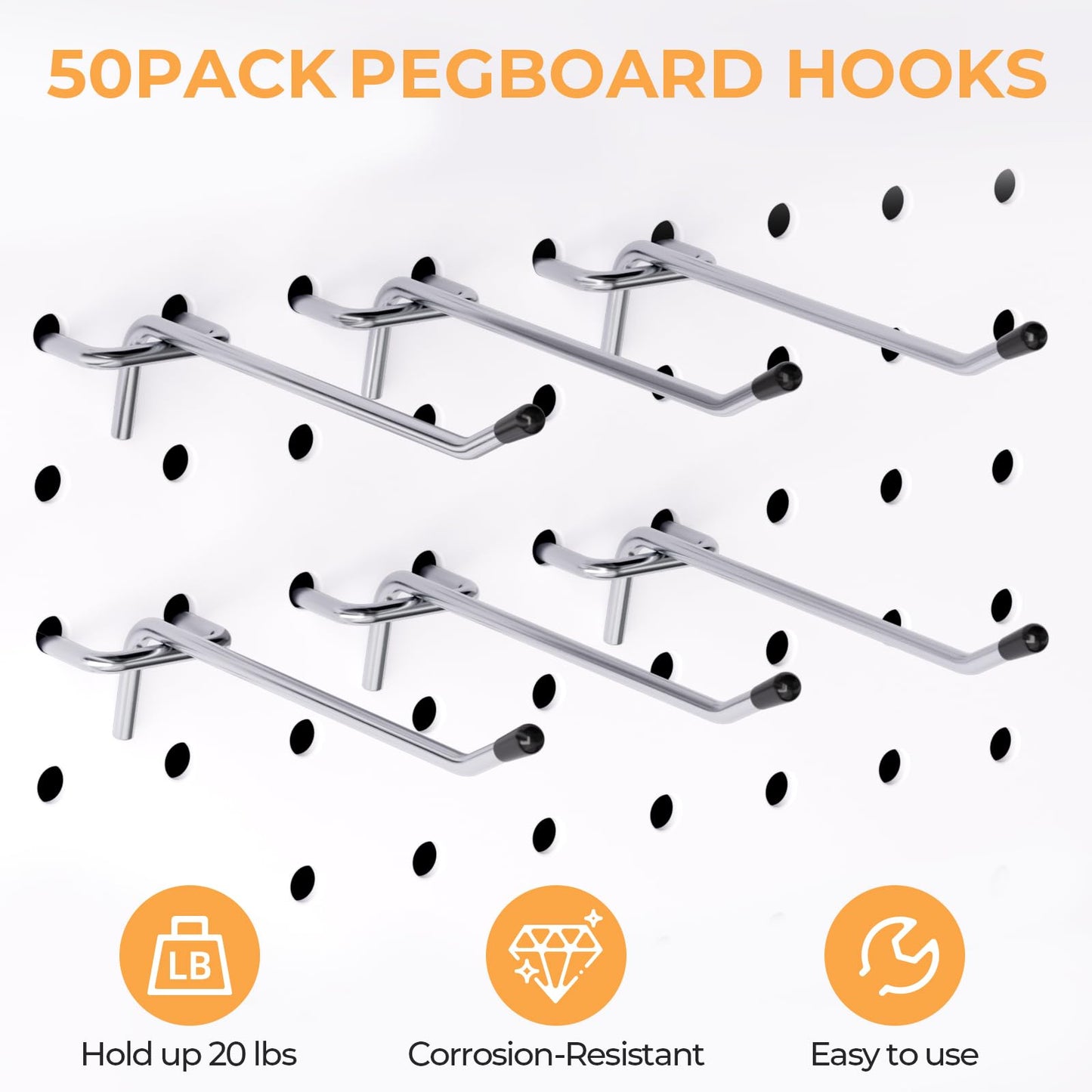 INCLY 50 Pack Pegboard Hooks, 4 Inch Metal Peg Board Hooks Accessories, Peg Board Tool Hangers Fit for 1/8“ and 1/4" Pegboard Hanging Tools for Garage, Craft Room, Kitchen, Store