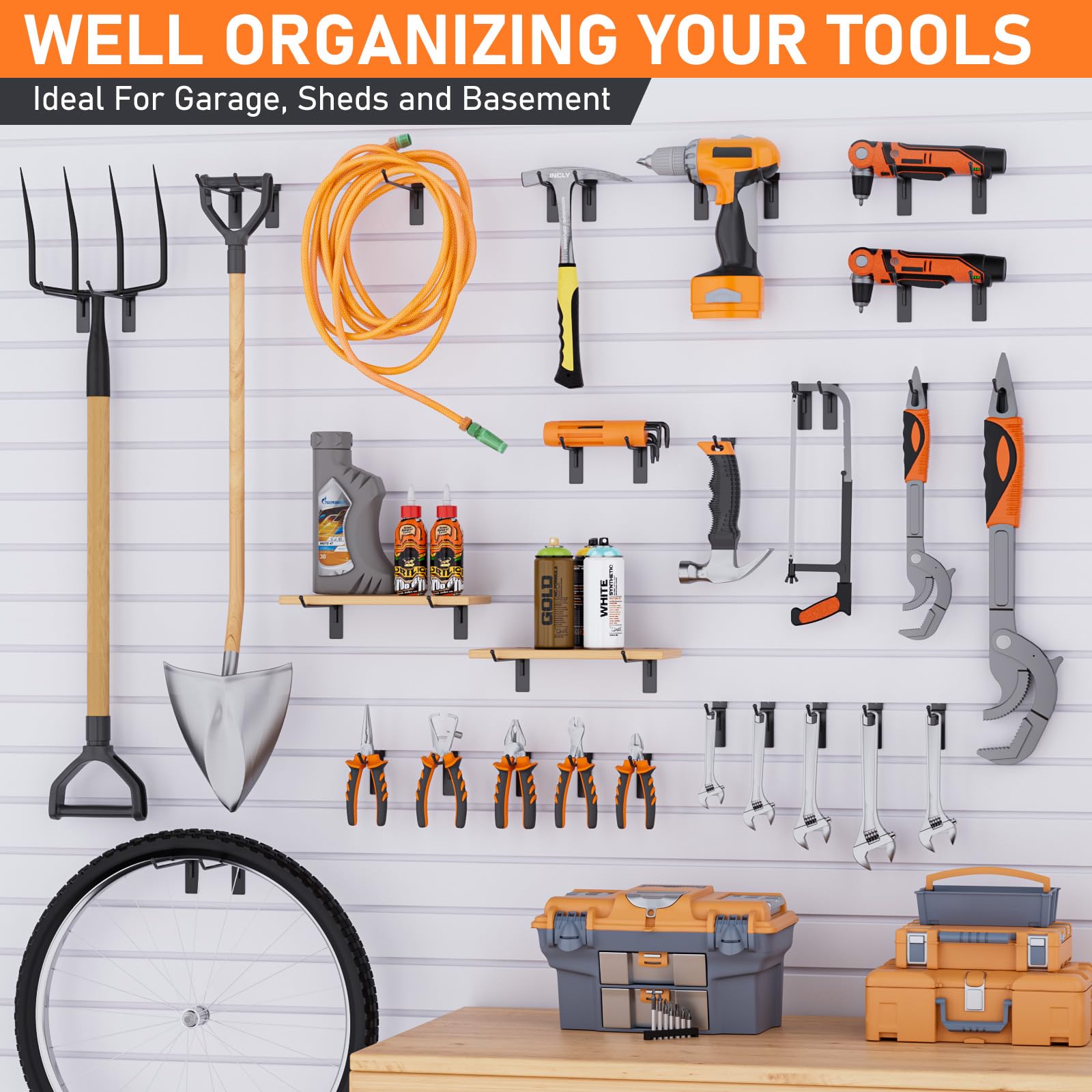 INCLY 60 Pack Slatwall Hooks, 6 Inch Heavy Duty Black Slat Wall Hanging Hook and Hanger - Thumbnail 3